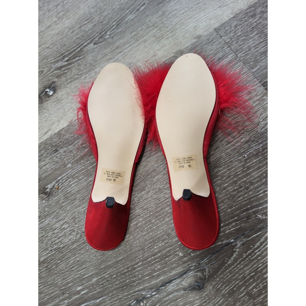 Fredericks of Hollywood Red Feather Kitten Heel Sandals Sz 10 - Picture 4 of 6